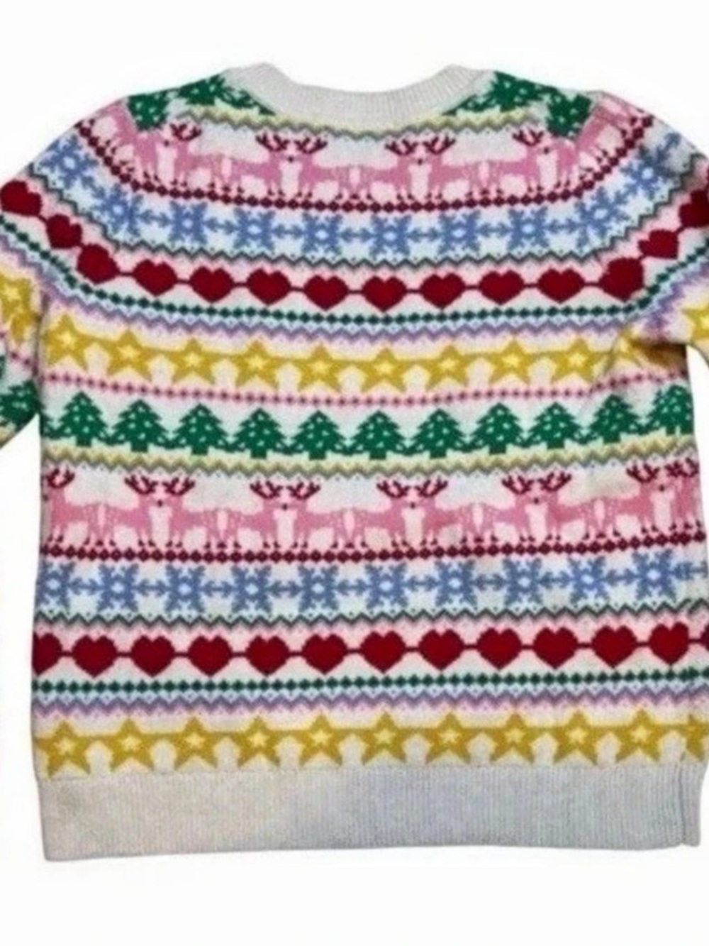 Rare Boden Fair Isle Crewneck Sweater in White & Pink Size Medium - Picture 6 of 11